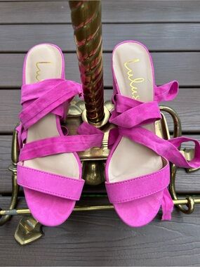 Lulu's Hot Pink Suede Wrap Sandals